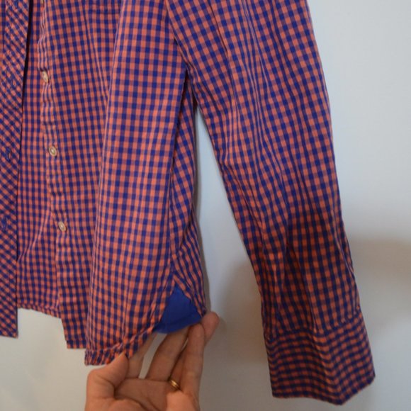 TALBOTS Mini-Plaid Red-Bue Long Sleeves Button-Down Shirt 8 - Picture 2 of 7